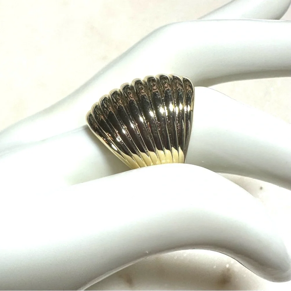 Bellezza 18k Yellow Gold over Bronze Horizontal-Ribbed Wide Band Dome Ring